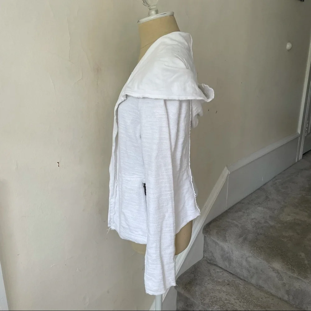 Anthropologie Saturday Sunday Hooded Tweed White Cotton Moto Sweater Jacket SP